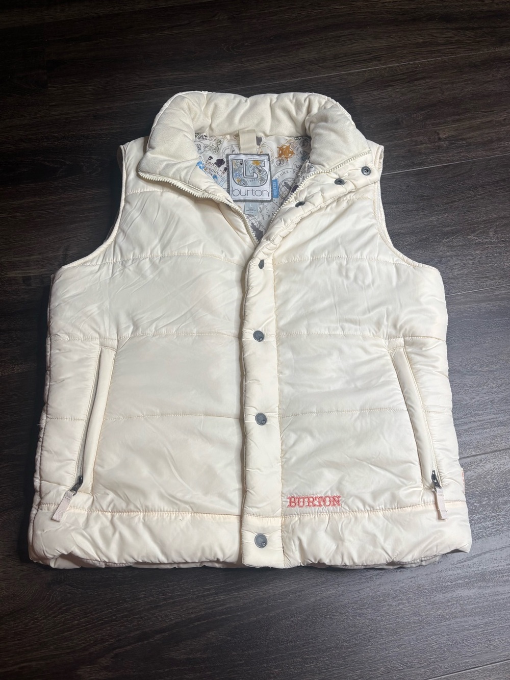 Burton Women's Vest Snow Snap Puffer Large Ivory | Inner Pattern